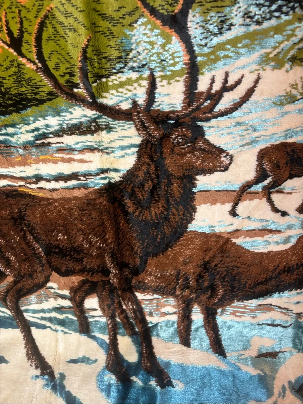 Elk in Snowy Woods Large Wall Tapestry Rug Made in Italy 74”x49” MCM Kitschy
